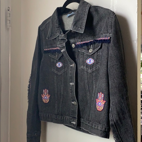Boho Evil Eye Tribal Denim Handmade Jacket - Picture 6 of 8